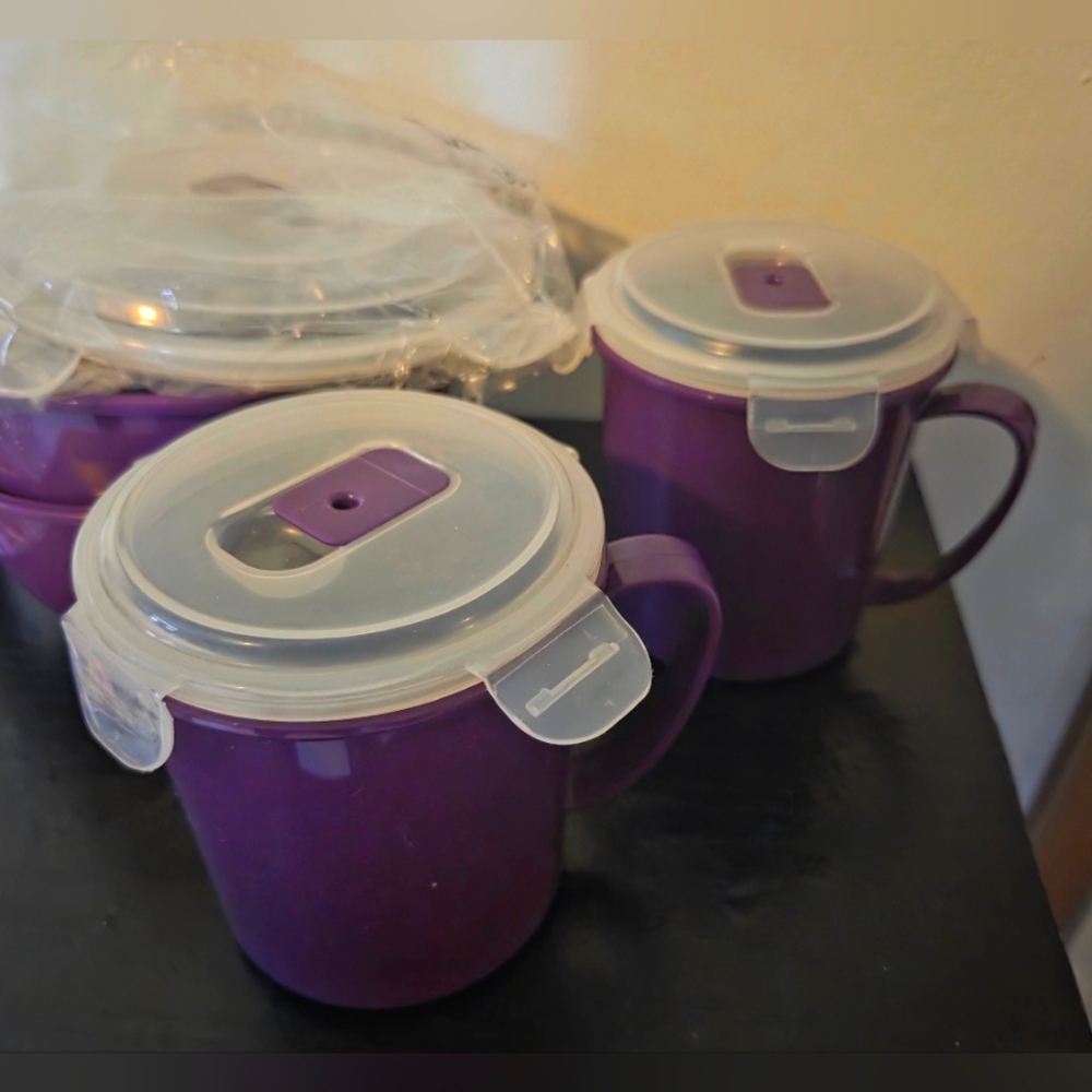 Purple Microwave Soup Mug Set with Lids